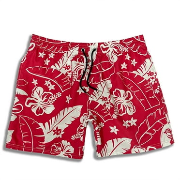 Herrnalise Men's 5" Retro Print Tropical Shorts Quick-Dry Pants Drawstring Waist Swim Trunk For Summer Beach Swimming Surfing Red
