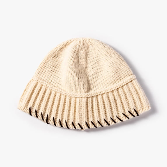 Herrnalise Men's And Women's Winter Warm Head Protection Solid Color Knitted Hat With Stitching Contrast Color Cap