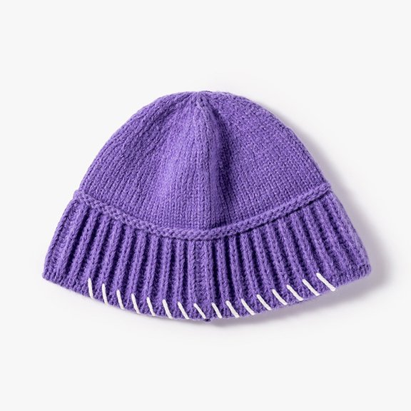 Herrnalise Men's And Women's Winter Warm Head Protection Solid Color Knitted Hat With Stitching Contrast Color Cap