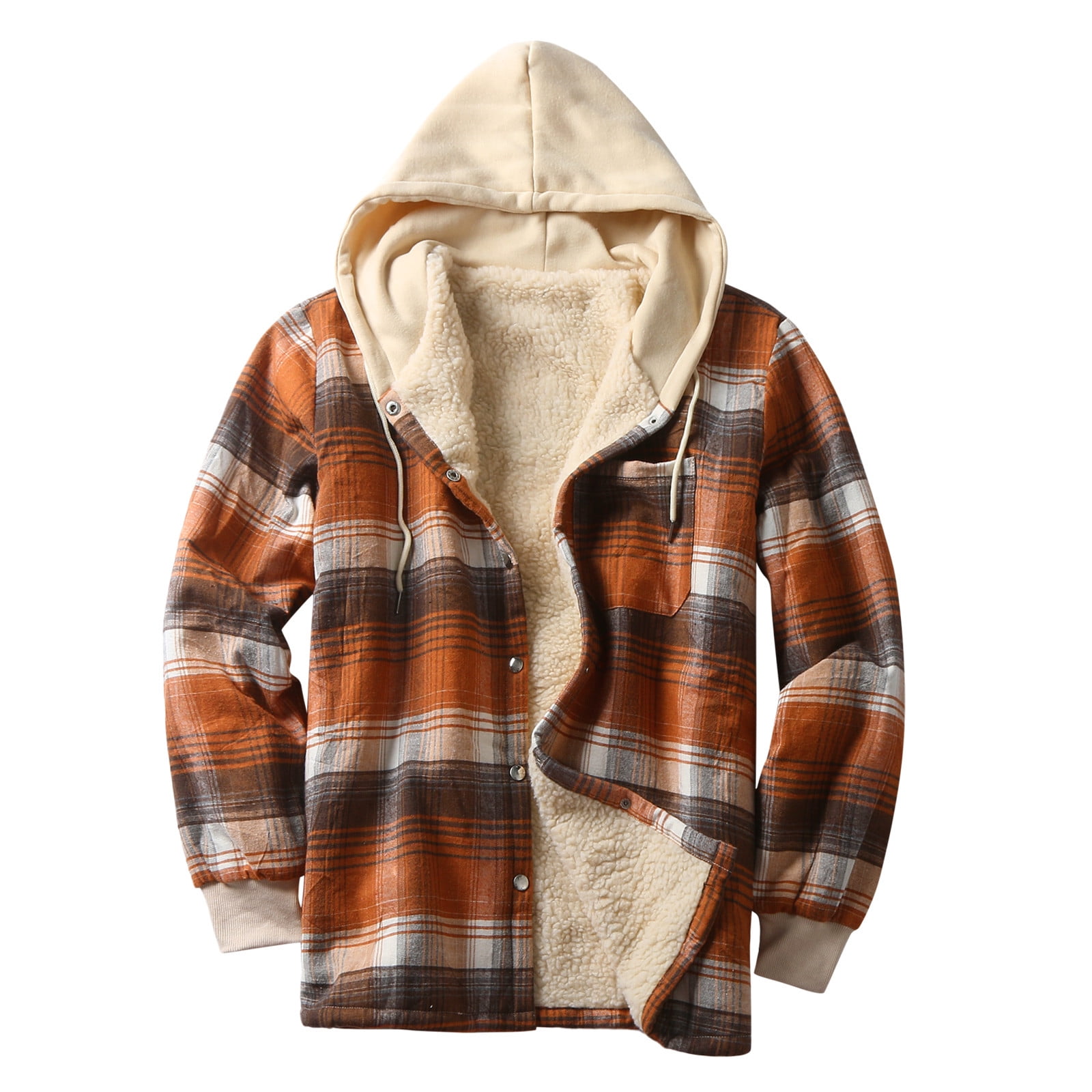 Herrnalise Men's Autumn And Winter Fashion Fleece Loose Plaid Hooded