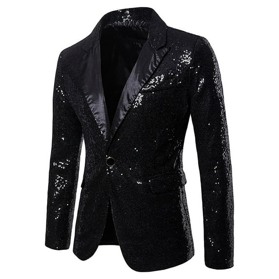 Herrnalise Men's Autumn And Winter Fashion Personality Sequins Casual Suit Jacket Black