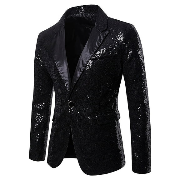 Herrnalise Men's Autumn And Winter Fashion Personality Sequins Casual Suit Jacket Black