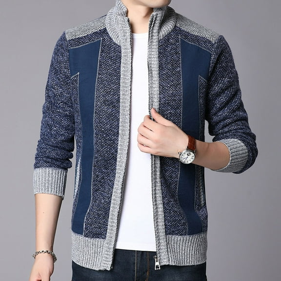 Herrnalise Men's Cardigan Sweaters Full Zip Knitted Sweater Casual Winter Turtleneck Long Sleeve Knitting Cardigan Zipper Sweater Coats Blue
