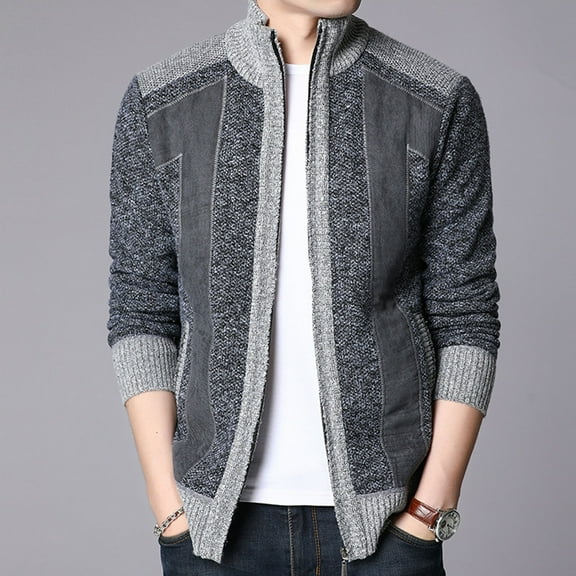 Herrnalise Men's Cardigan Sweaters Full Zip Knitted Sweater Casual Winter Turtleneck Long Sleeve Knitting Cardigan Zipper Sweater Coats Dark Gray
