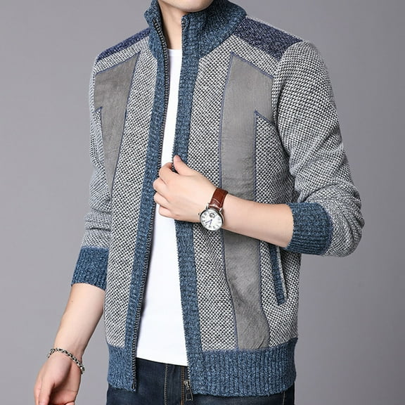 Herrnalise Men's Cardigan Sweaters Full Zip Knitted Sweater Casual Winter Turtleneck Long Sleeve Knitting Cardigan Zipper Sweater Coats Gray