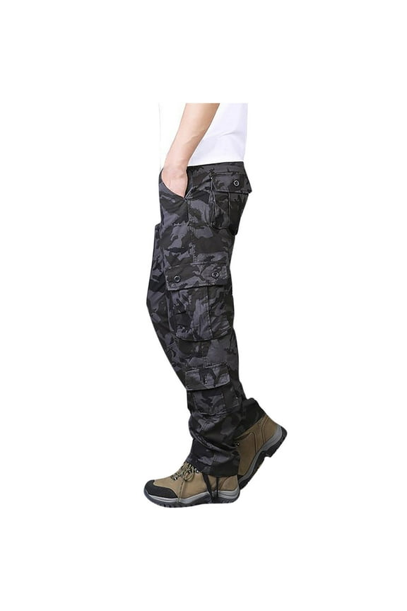 Men's Casual Cargo Pants Military Army Camo Pants Combat Work Pants with 8 Pockets For Black,XS