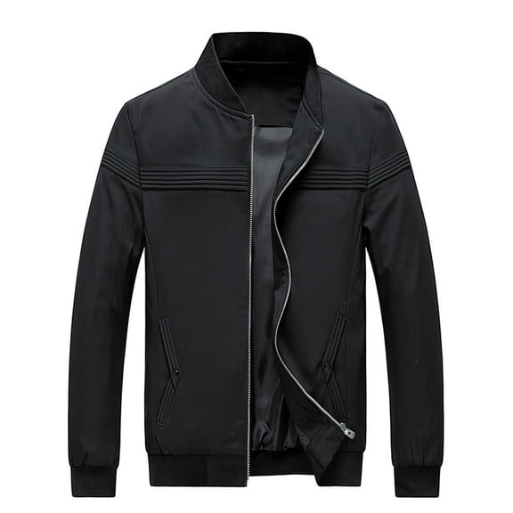 Herrnalise Men's Casual Long Sleeve Hoodless Zipper Pocket Stand Collar Baseball Jacket Coat Black