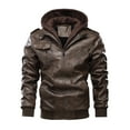 thumbnail image 1 of Herrnalise Men's Casual Motorcycle PU Leather Jacket Clip Cotton Warm Jacket ThickenedRemovableHooded Large Size Jacket European Size Coffee, 1 of 1