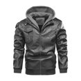 thumbnail image 1 of Holloyiver Men's Casual Motorcycle PU Leather Jacket Clip Cotton Warm Jacket ThickenedRemovableHooded Large Size Jacket European Size Gray, 1 of 1