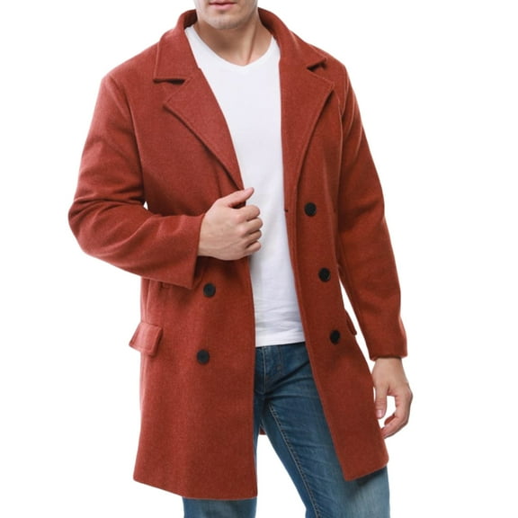 Herrnalise Men's Casual Notch Lapel Single Breasted Solid Mid Long Trench Pea Coat Windbreaker Coat Burgundy