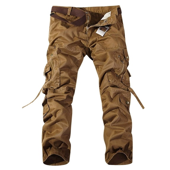 Holloyiver Men's Casual Solid Color Cargo Pants Baggy Camo Work Trousers with 8 Pockets For Yellow,3XL