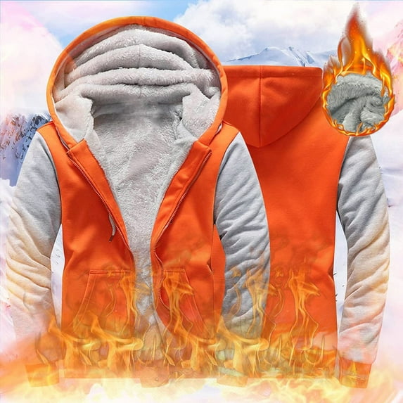 Holloyiver Men's CasualHooedHoodies Thick Wool Warm Winter Jacket Coats Fashion Autumn And Winter Loose Casual Flying Suit OutdoorRetro Jacket Orange