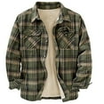 thumbnail image 1 of Herrnalise Men's Coat 2022 New Long Sleeve Lapel Plaid Flannelette Shirt Men's Jacket Green, 1 of 5