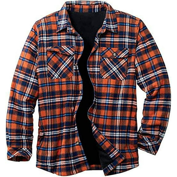 Herrnalise Men's Coat 2022 New Long Sleeve Lapel Plaid Flannelette Shirt Men's Jacket Orange