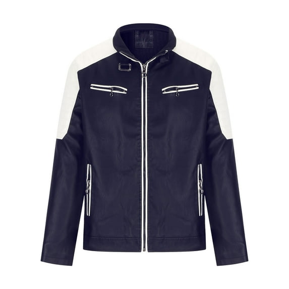 Herrnalise Men's Coat Loose Fashion Slim Trend Plush Youth Leather Jacket Men's Coat Blue