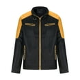 thumbnail image 1 of Herrnalise Men's Coat Loose Fashion Slim Trend Plush Youth Leather Jacket Men's Coat Yellow, 1 of 5
