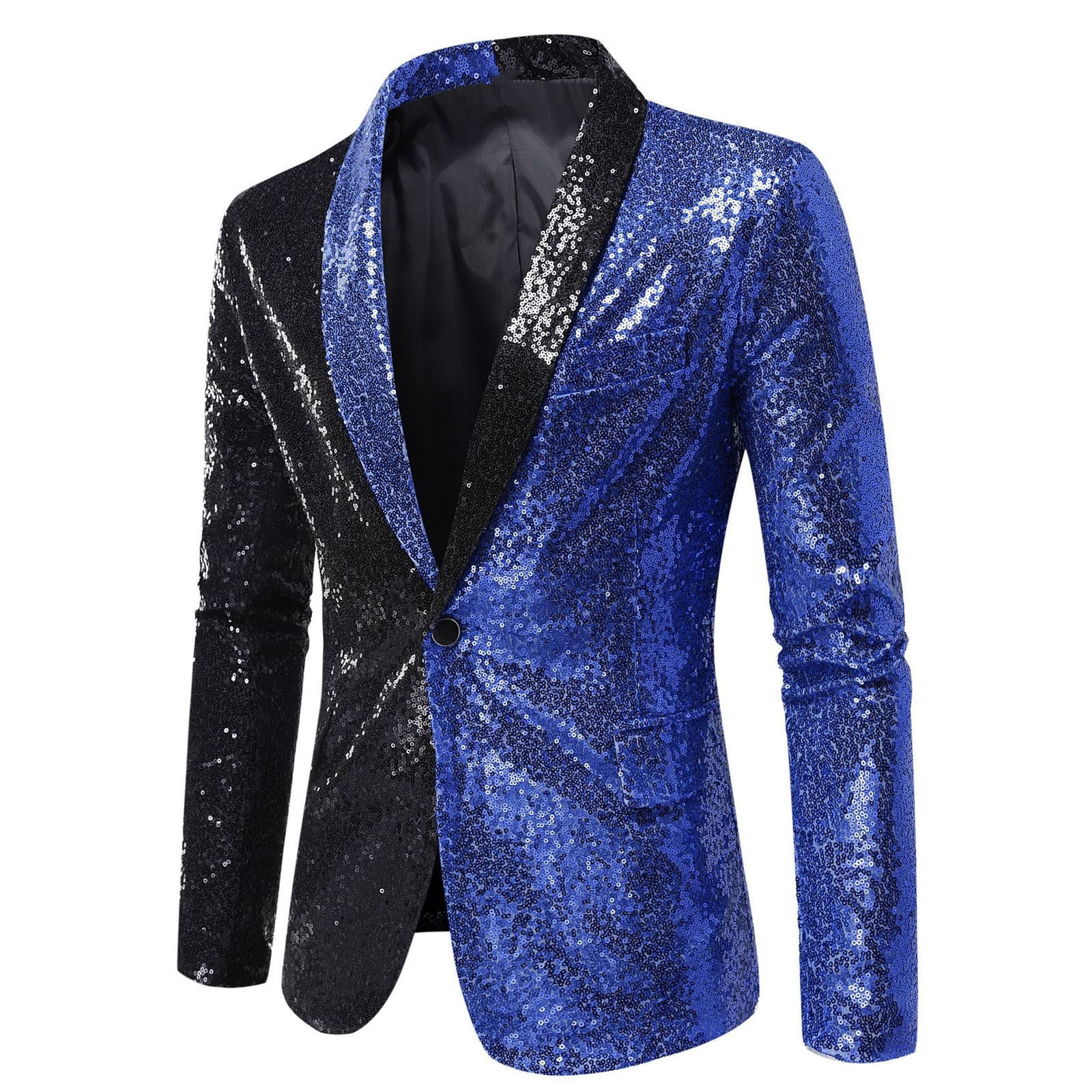 Holloyiver Men's Color Matching Sequin Suit, One Button Dress, Performance  Suit, Long Sleeved Lapel Collar Suit Jacket Coat Blazer Blue - Walmart.com