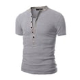 thumbnail image 1 of SDJMa Men's Cotton Undershirt Fashion Men's Summer Casual V-Neck Solid Button T-shirt Short Sleeve Top Blouse, 1 of 4