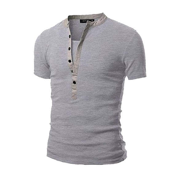 SDJMa Men's Cotton Undershirt Fashion Men's Summer Casual V-Neck Solid Button T-shirt Short Sleeve Top Blouse