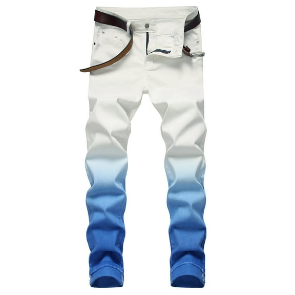 Herrnalise Men's Denim Jogger Pants Casual Outdoor Summer Springy Trousers Zipper Tie-dye Gradient Jeans For Blue,L
