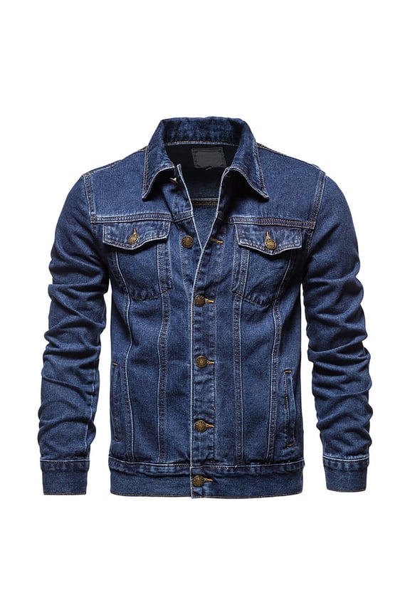 Men's Denim Workwear Single Breasted Jacket Fashion Casual Jacket Denim Outdoor Single-breasted Jacket Tooling Jacket Dark Blue