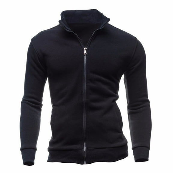 Herrnalise Men's Fall Fashion Solid Color Jacket Sweatshirt Casual Jacket Black