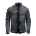 thumbnail image 1 of Herrnalise Men's Fall/Winter Fashion Fleece Denim Jacket Stretch Washed Denim Top Jacket Black, 1 of 5