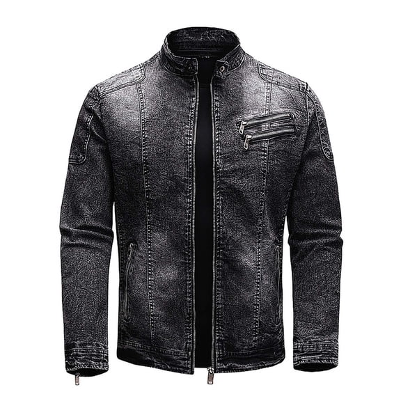 Herrnalise Men's Fall/Winter Fashion Fleece Denim Jacket Stretch Washed Denim Top Jacket Black