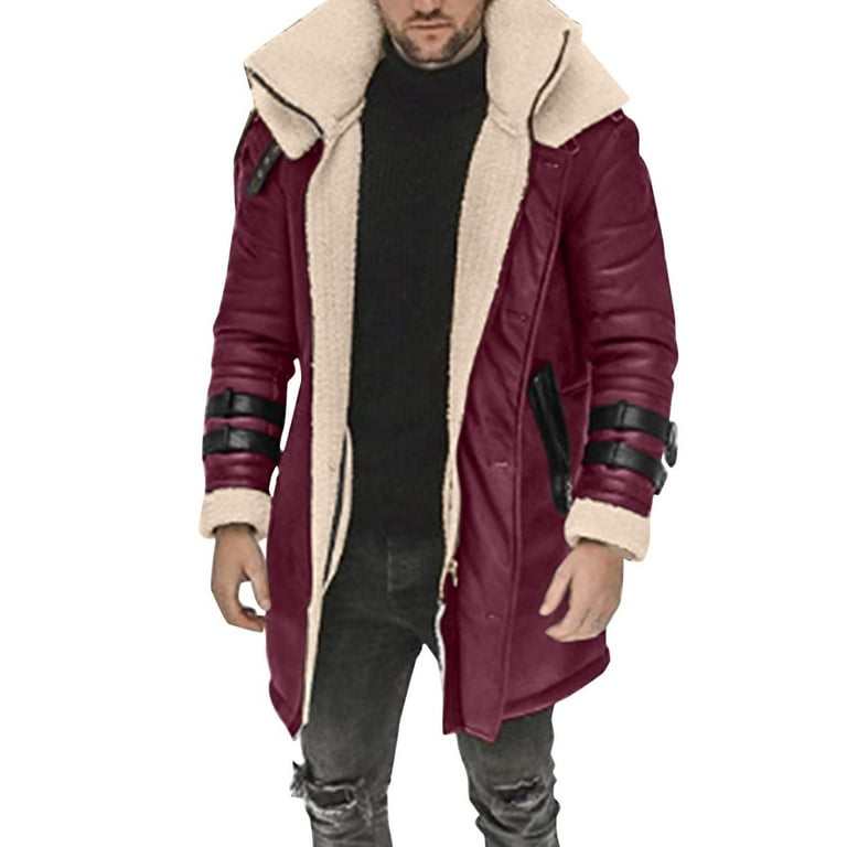 Herrnalise Men s Fall Winter Fashion Fleece Denim Jacket Stretch Washed Denim Top Jacket Red Walmart