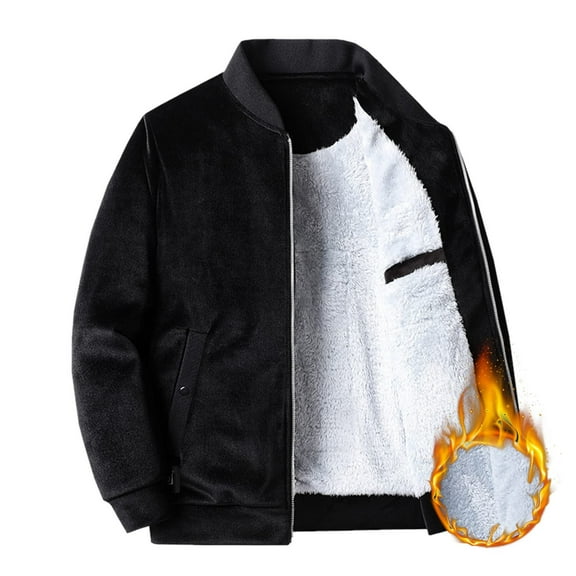 Herrnalise Men's Fashion Autumn And Winter Fleece Thickened Double-sided Fleece Jacket Without Hood Warm Jacket Black