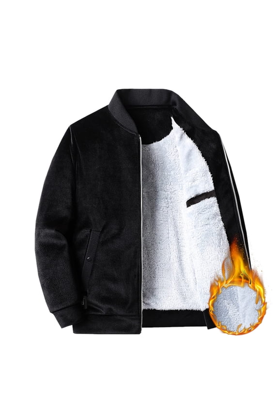 Men's Fashion Autumn And Winter Fleece Thickened Double-sided Fleece Jacket Without Hood Warm Jacket Black