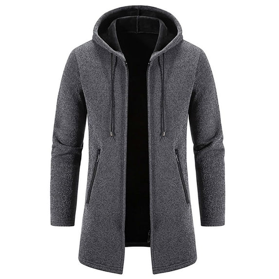 Herrnalise Men's Fashion Autumn And Winter Plaid Hooded Fleece Knitted Sweater Sweater Jacket Gray