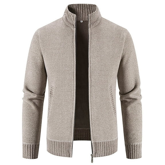 Herrnalise Men's Fashion Autumn And Winter Stand Collar Sweater Casual Fleece Jacket Beige