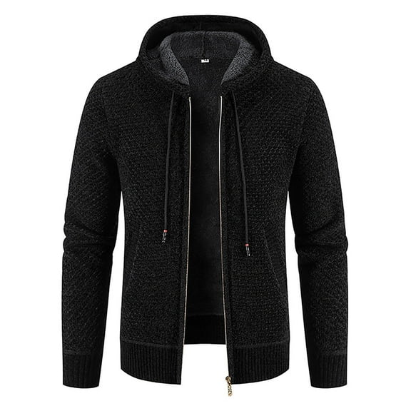 Herrnalise Men's Fashion Autumn And Winter Stand Collar Sweater Casual Fleece Jacket Black