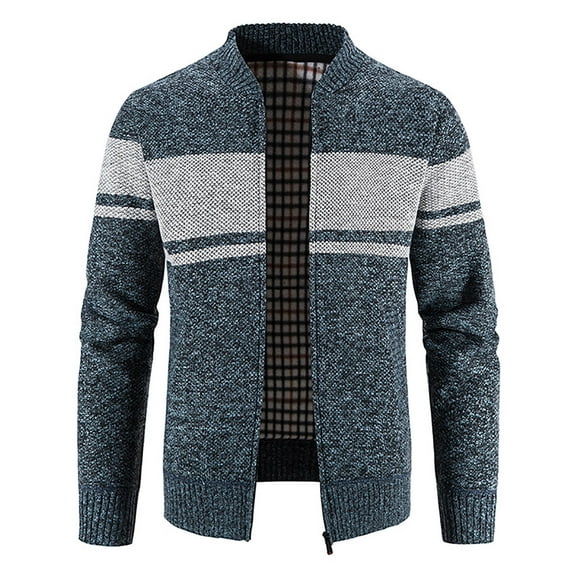 Herrnalise Men's Fashion Autumn And Winter Stand Collar Sweater Casual Fleece Jacket Blue