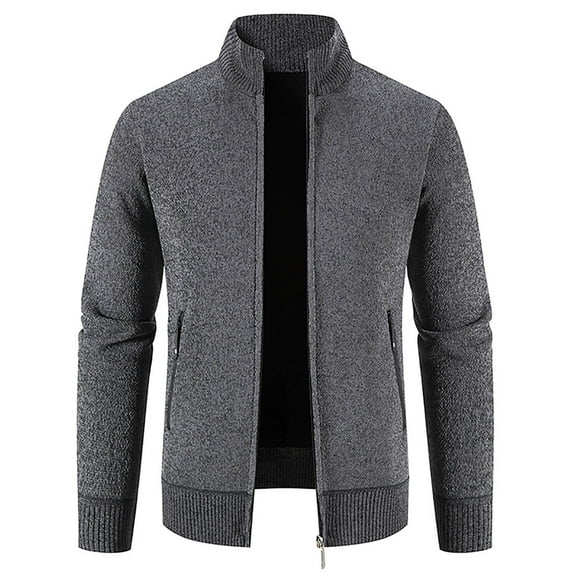 Herrnalise Men's Fashion Autumn And Winter Stand Collar Sweater Casual Fleece Jacket Gray