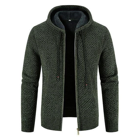 Herrnalise Men's Fashion Autumn And Winter Stand Collar Sweater Casual Fleece Jacket Olive Green