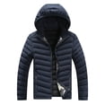 thumbnail image 1 of Herrnalise Men's Fashion Autumn And Winter Stitching Warm Hooded Casual Jacket Cotton Clothes Dark Blue, 1 of 7