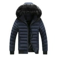 thumbnail image 1 of Herrnalise Men's Fashion Autumn And Winter Stitching Warm Hooded Casual Jacket Cotton Clothes Dark Blue, 1 of 7