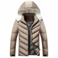 thumbnail image 1 of Herrnalise Men's Fashion Autumn And Winter Stitching Warm Hooded Casual Jacket Cotton Clothes Khaki, 1 of 5