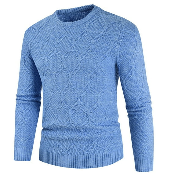 Herrnalise Men's Fashion Autumn and Winter Sweater Loose Large Size Mixed Color Sweater Pullover Jacket Blue