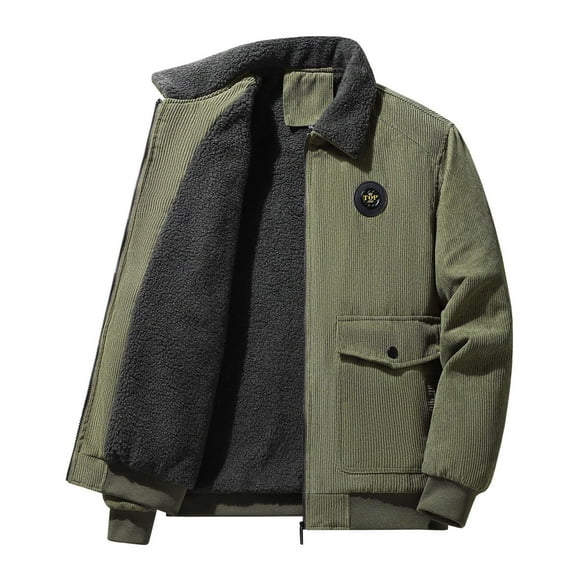 Herrnalise Men's Fashion Casual Cotton Jacket Corduroy Velvet Thickened Long Sleeve Lapel Oversize Coat Olive Green