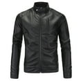 thumbnail image 1 of Herrnalise Men's Fashion Casual Leather Long Jacket Sleeve Lapel Pocket Zipper Fitted Top Coat Black, 1 of 5