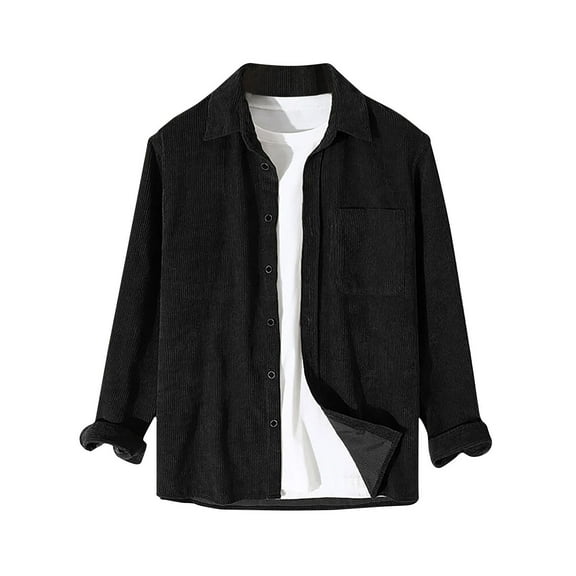 Herrnalise Men's Fashion Casual Loose Solid Color Shirt Outwear Long Sleeve Pocket Button Tops Coat Black