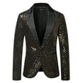 thumbnail image 1 of Herrnalise Men's Fashion Casual One Button Sequin Beaded Suit Performance Suit Long Sleeve Lapel Top Suit Coat Blazer Gold, 1 of 4