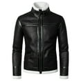 thumbnail image 1 of Herrnalise Men's Fashion Casual Thick Leather Coat Long Sleeve Stand Collar Zipper Pocket Leather Coat Warm Windproof Coat Black, 1 of 6