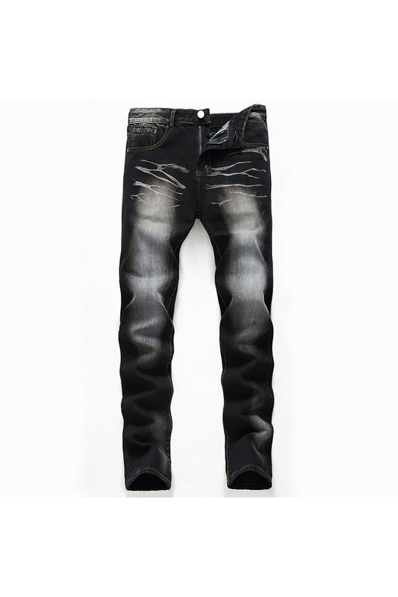 Men's Fashion Casual Tie-Dye Printed Jeans Stretch Skinny Denim Jogger Pants For Black,S