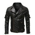 thumbnail image 1 of Herrnalise Men's Fashion Casual Warm Fit Thick Leather Long Jacket Long Sleeve Lapel Pocket Zipper Fit Top Coat Black, 1 of 8