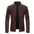 thumbnail image 1 of Herrnalise Men's Fashion Casual Warm Fit Thick Leather Long Jacket Long Sleeve Lapel Pocket Zipper Fit Top Coat Burgundy, 1 of 5