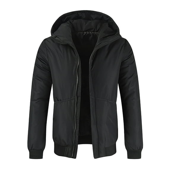 Herrnalise Men's Fashion Casual Warm Thickened Down Jacket Large Coat Long Sleeve Hooded Pocket Zipper Down Jacket Coat Black